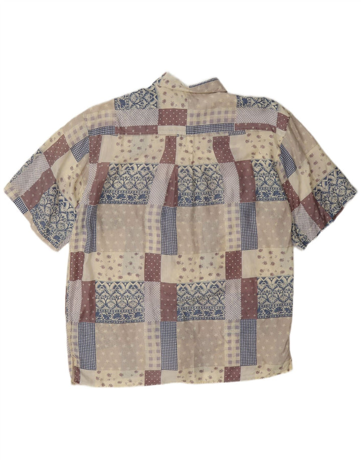 Camicia Bogari da uomo a maniche corte XL in seta patchwork multicolore