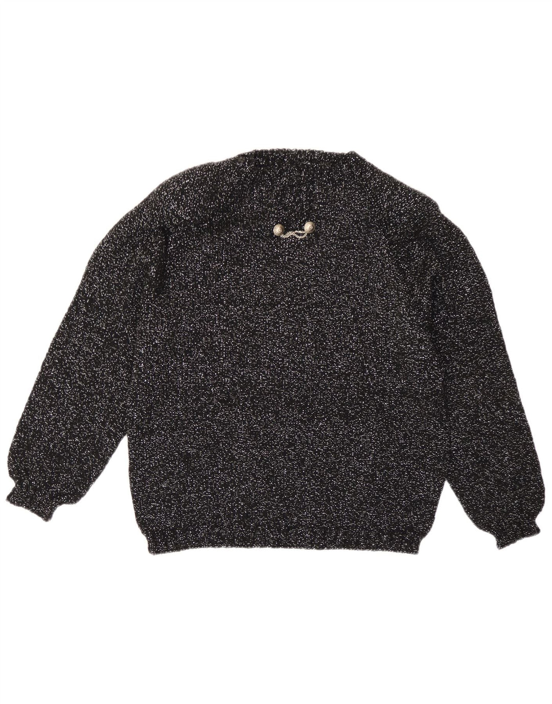 Maglione maglione girocollo da donna vintage UK 14 medio nero screziato
