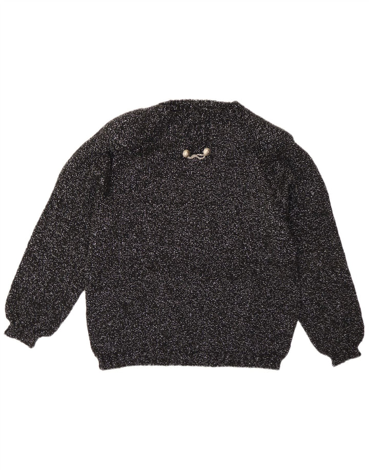 Maglione maglione girocollo da donna vintage UK 14 medio nero screziato