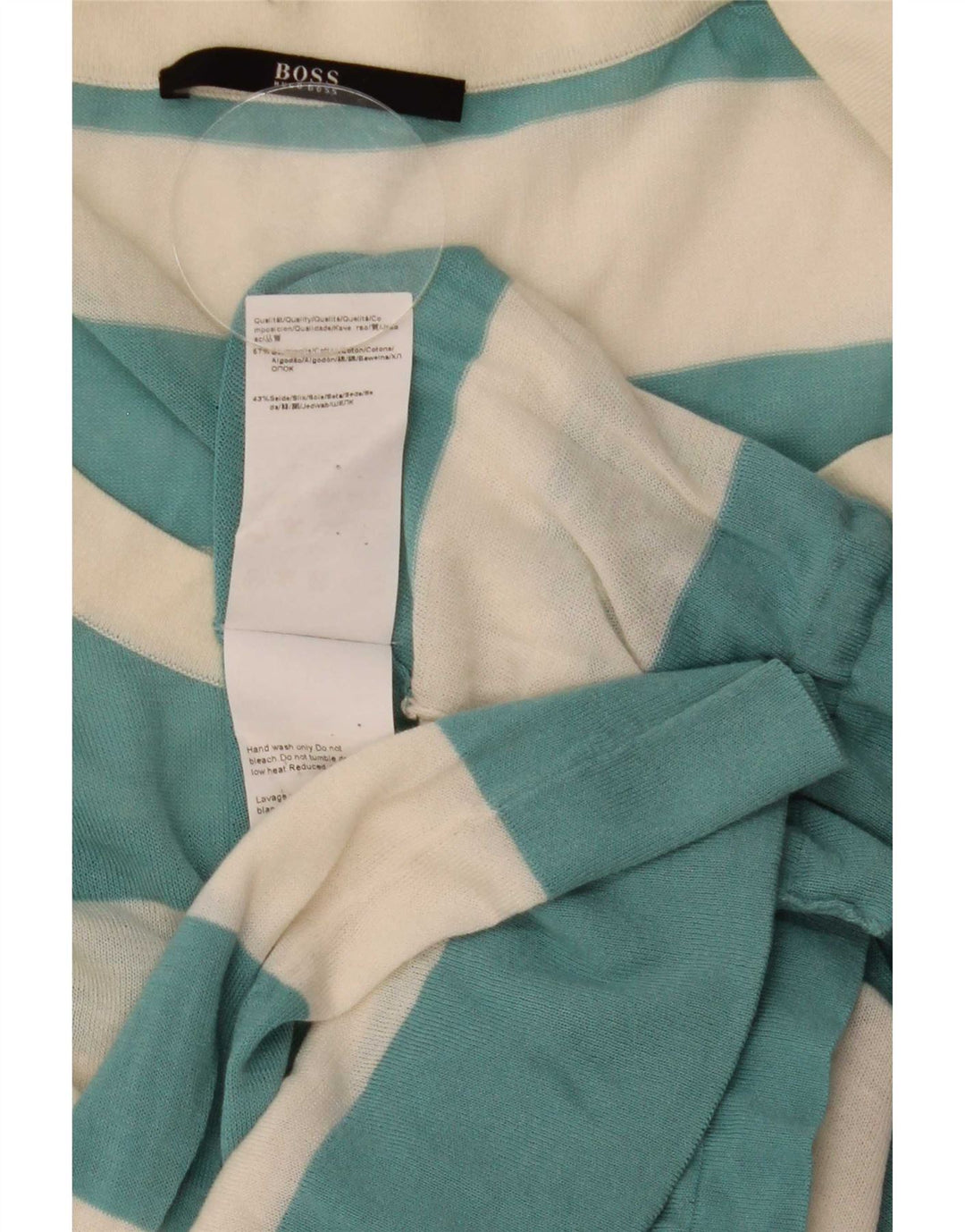 Hugo Boss Top trasparente da donna a maniche lunghe UK 10 Small Blue Striped