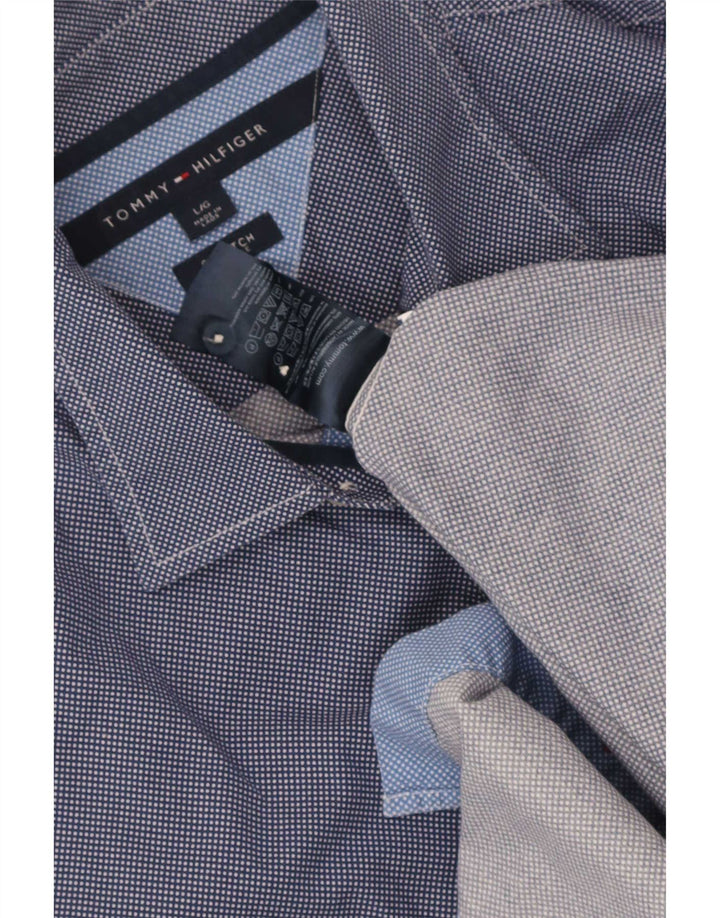 Camicia elasticizzata da uomo Tommy Hilfiger grande cotone maculato blu