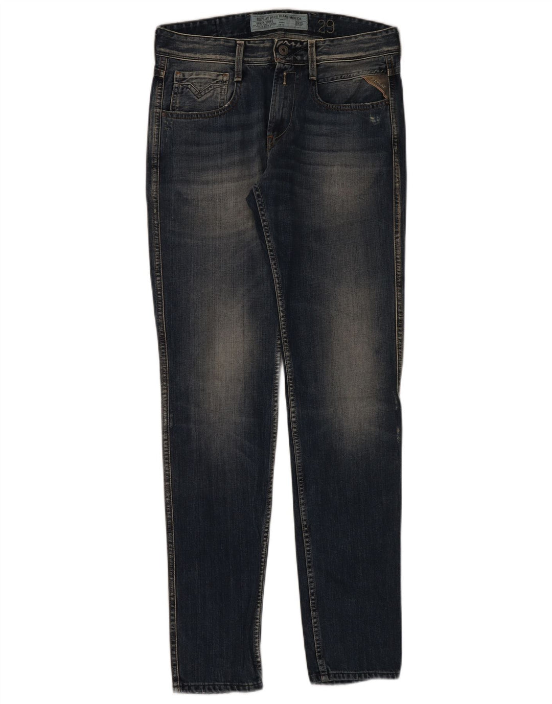 Jeans slim invecchiati da donna Replay W29 L32 cotone blu navy