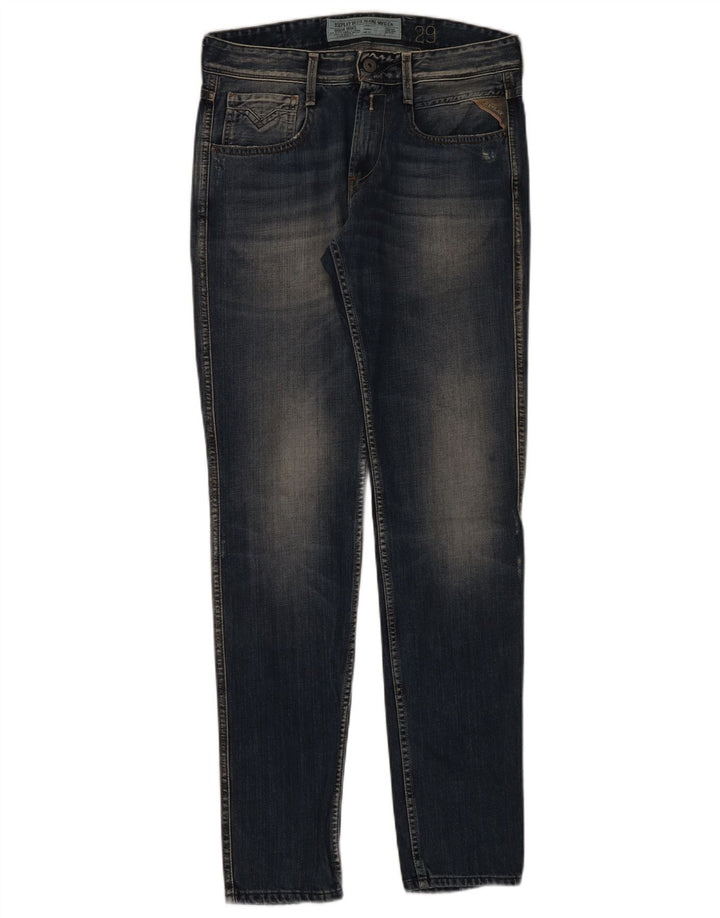 Jeans slim invecchiati da donna Replay W29 L32 cotone blu navy