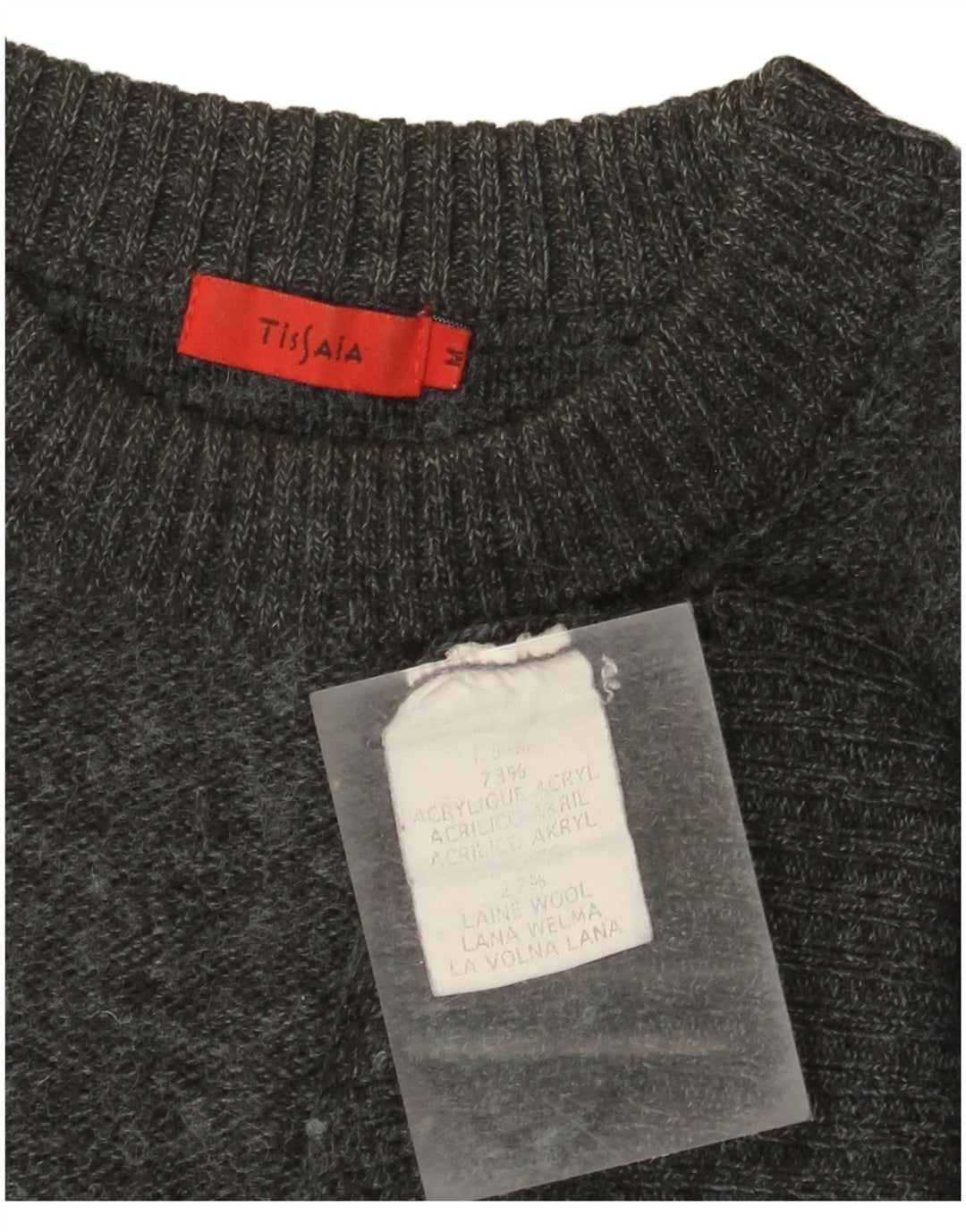 Maglione girocollo da uomo vintage in acrilico geometrico grigio medio