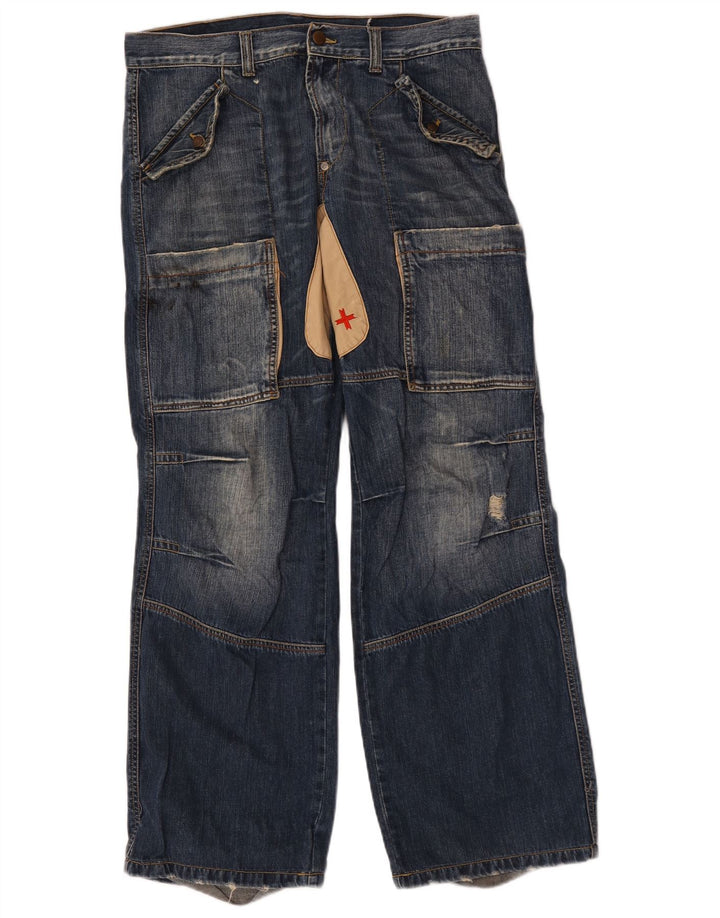 Jeans larghi cargo da uomo Zu Elements W33 L31 cotone color block blu navy