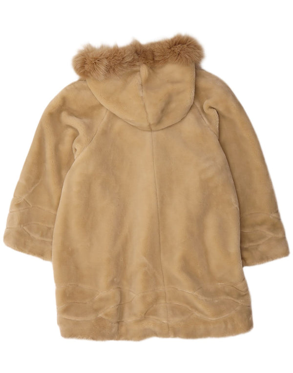Montgomery vintage da donna oversize in pelliccia sintetica con cappuccio UK 14 Beige medio