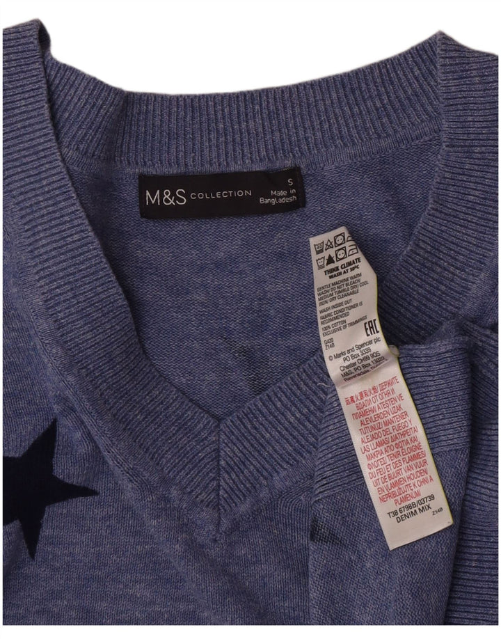 Maglione con scollo a V grafico da donna Marks & Spencer UK 10 piccolo blu
