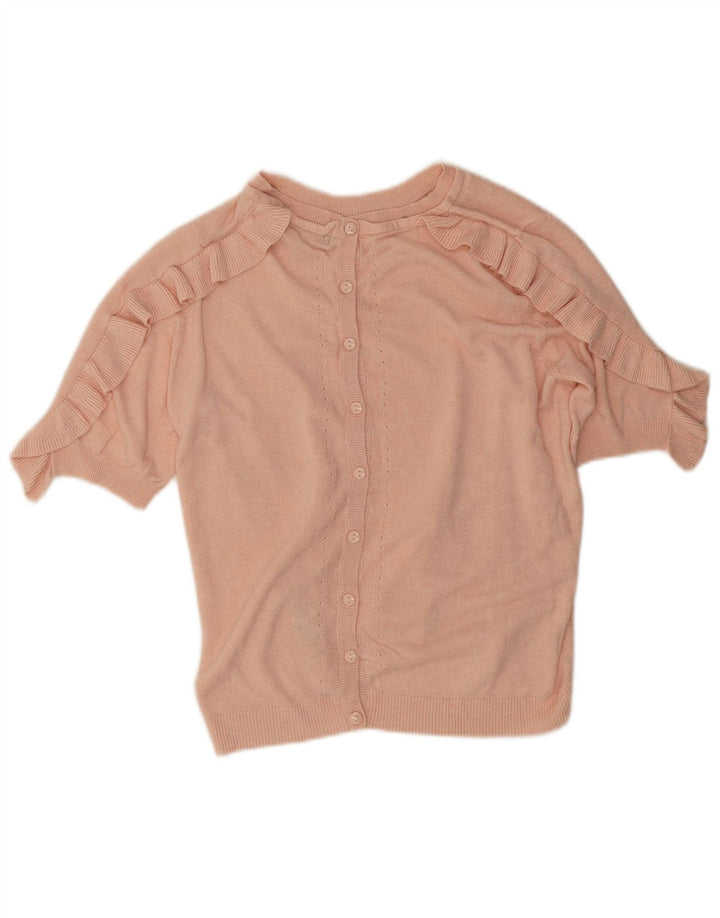 Maglione cardigan con volant da donna Marks & Spencer UK 14 Rosa medio