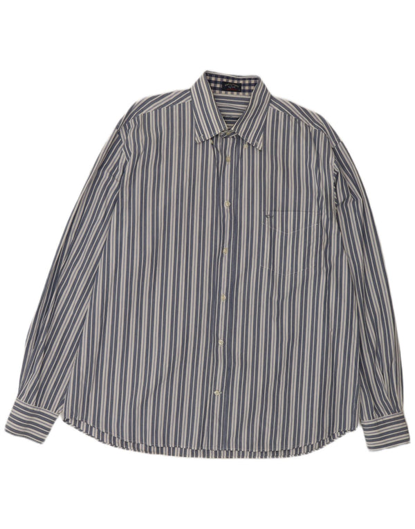 Camicia da uomo Paul & Shark taglia 43 grande cotone a righe blu