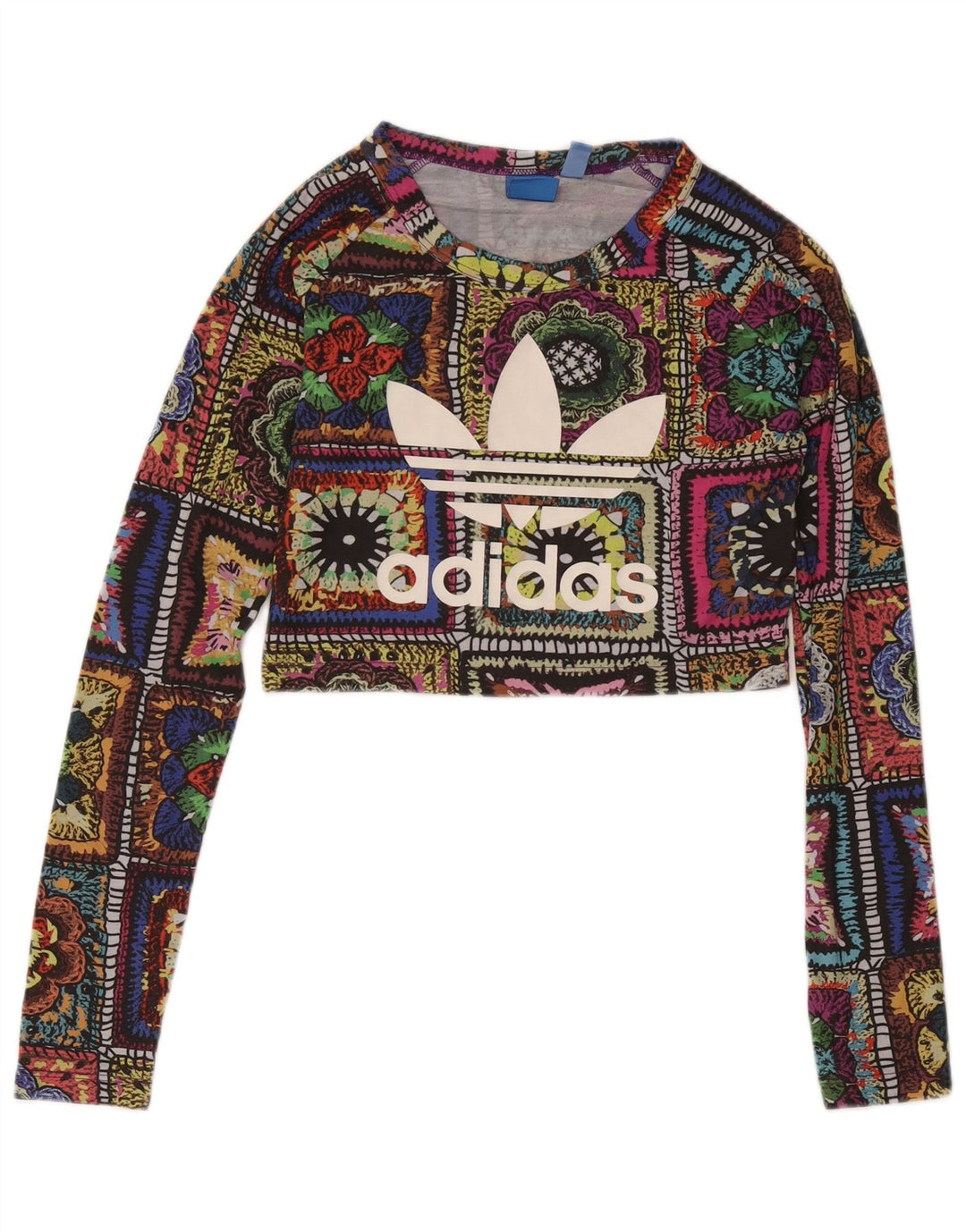 ADIDAS Top grafico da donna a maniche lunghe UK 8 piccolo patchwork multicolore