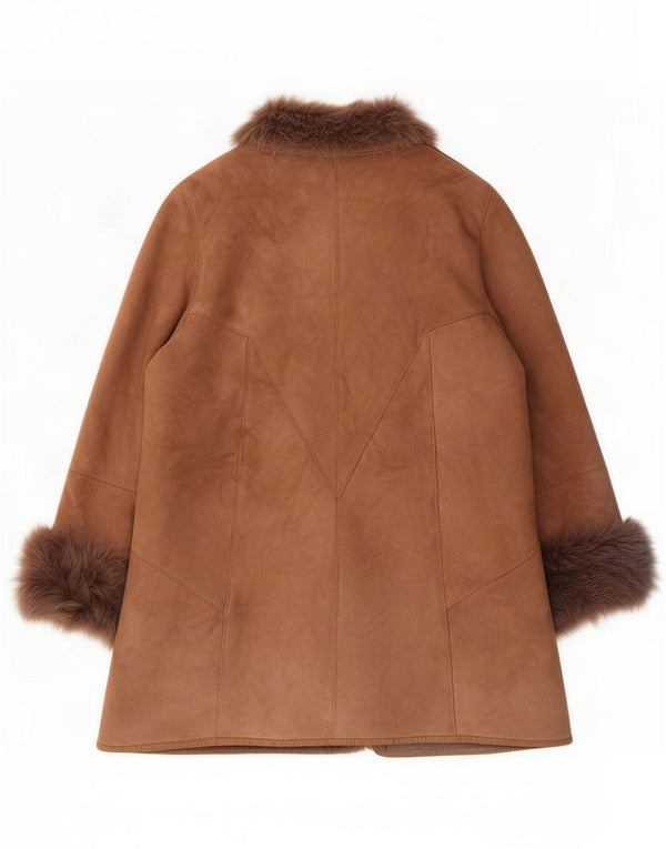 Cappotto oversize in shearling vintage da donna IT 44 in pelle marrone medio