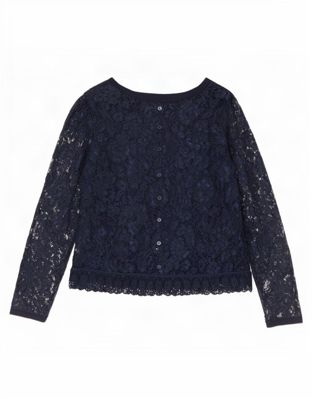 Camicetta vintage in pizzo a maniche lunghe da donna EU 40 medio blu navy floreale