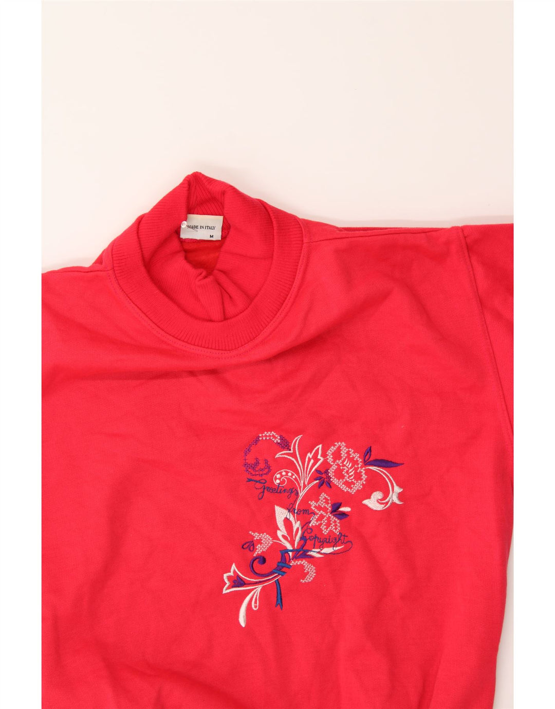 VINTAGE Womens Turtle Neck Jumper Sweater UK 14 Medium Red Floral Vintage Vintage and Second-Hand Vintage from Messina Hembry 