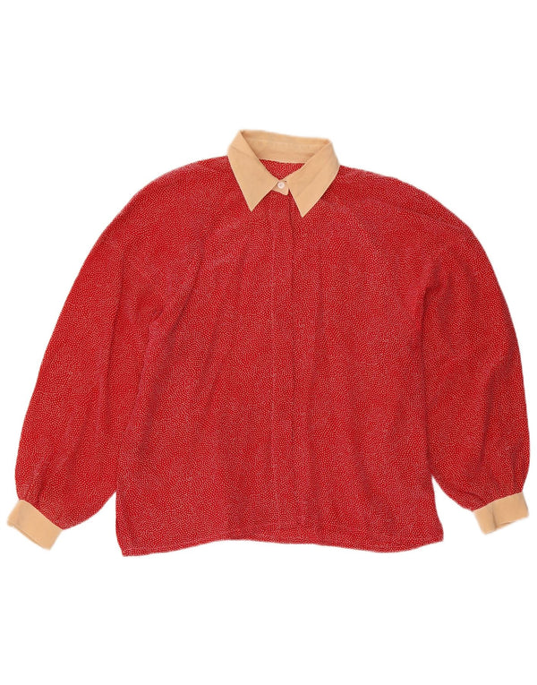 Camicetta vintage da donna a maniche lunghe UK 16 grande rossa maculata