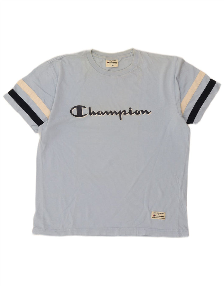 T-shirt grafica da uomo Champion Top in cotone a righe blu medio