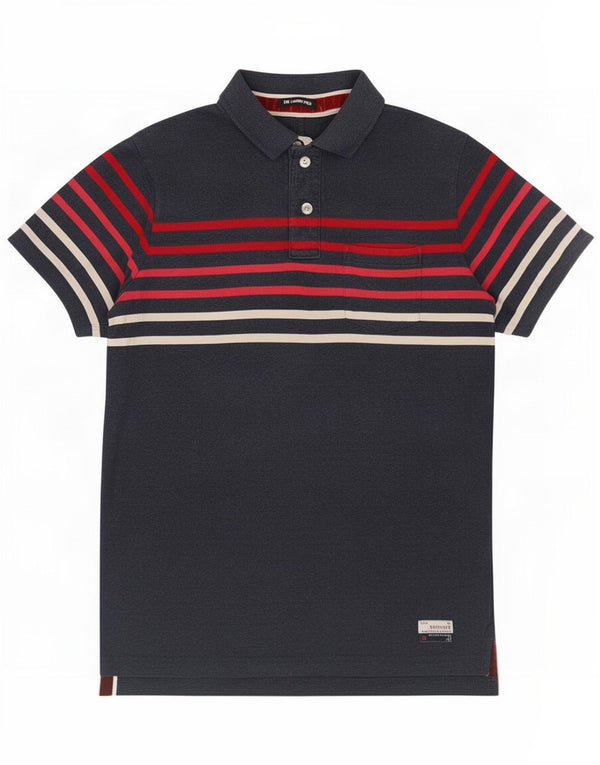 Superdry Mens Polo Shirt XL Navy Blue Striped Cotton