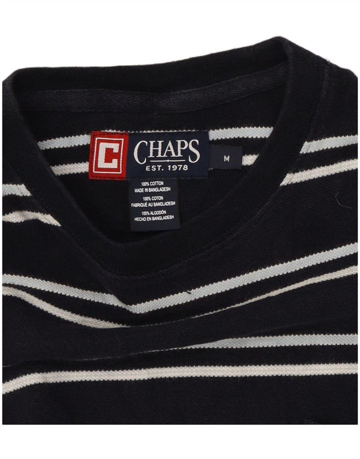 CHAPS Mens T-Shirt Top Medium Navy Blue Striped Cotton Vintage Chaps and Second-Hand Chaps from Messina Hembry 