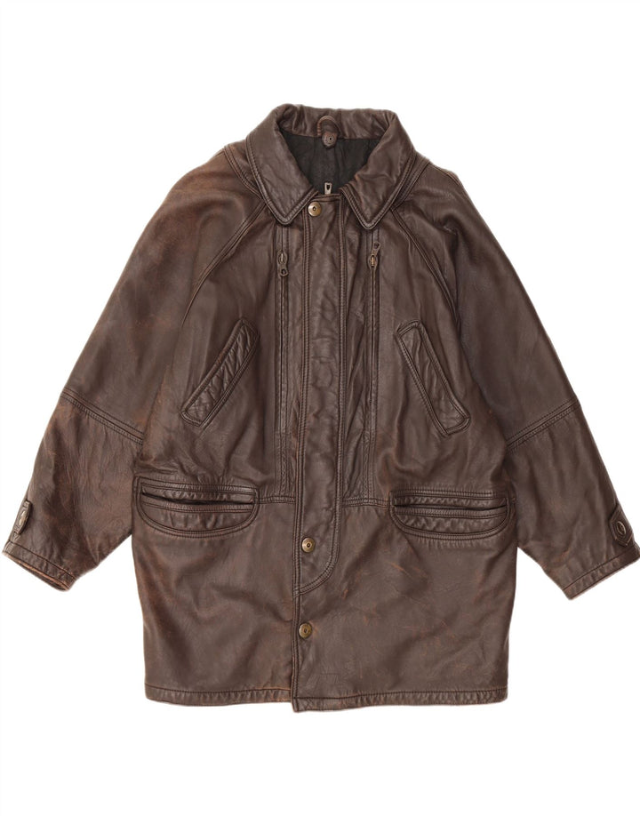 MARCOS Cappotto in Pelle da Uomo IT 50 Large in Pelle Marrone