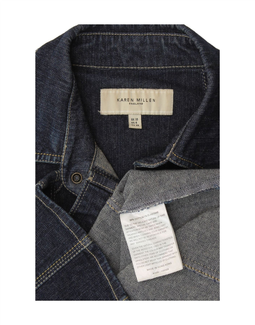 Camicia di jeans militare da donna KAREN MILLEN UK 10 piccola in cotone blu