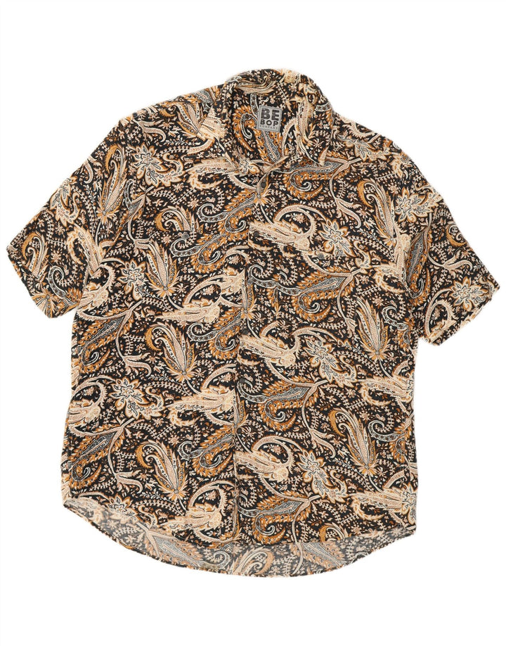 Camicia vintage da uomo a maniche corte grande motivo cachemire nero