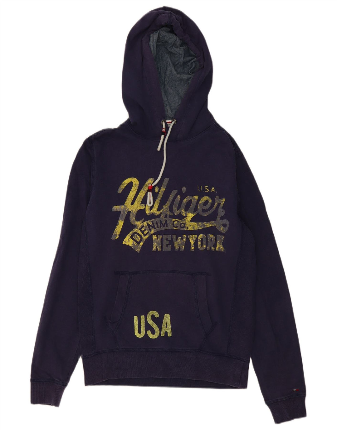 TOMMY HILFIGER Maglione con cappuccio grafico da uomo piccolo in cotone blu navy