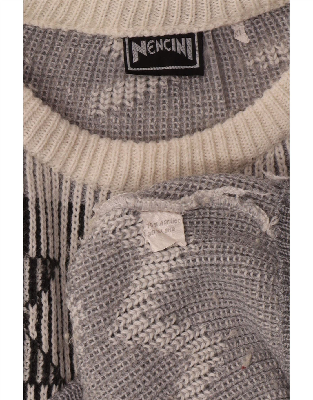 Maglione maglione scollo a barca da uomo VINTAGE XL bianco sporco classico Fair Isle