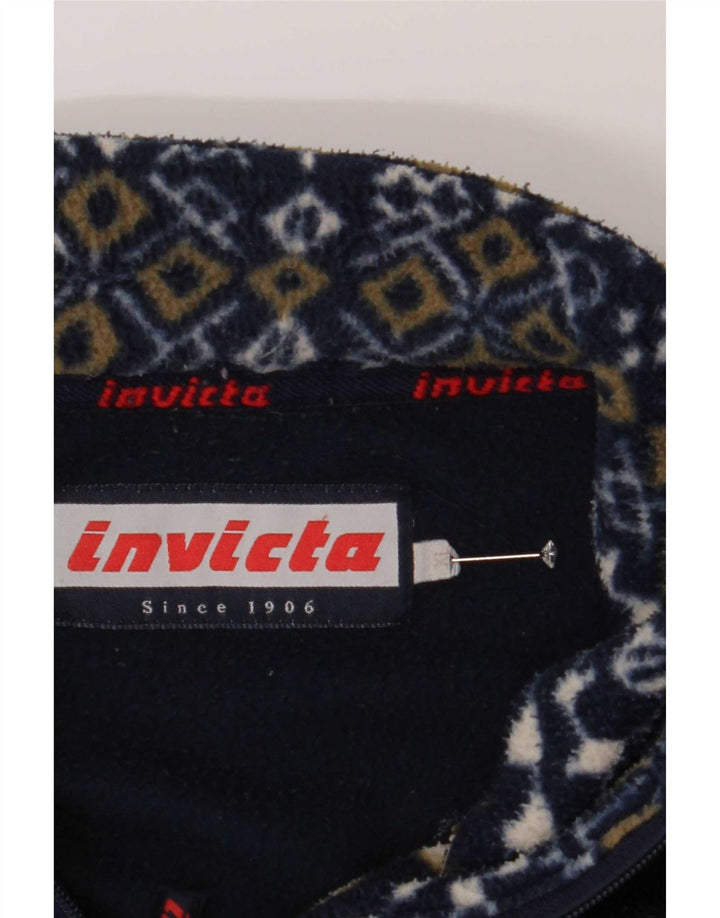Maglione in pile da uomo con zip e collo Invicta XL in poliestere geometrico blu navy