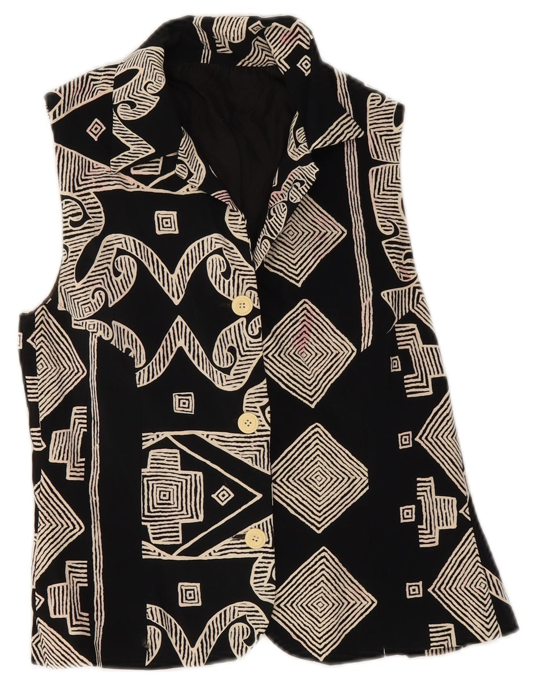 Gilet vintage da donna UK 8 piccolo nero geometrico
