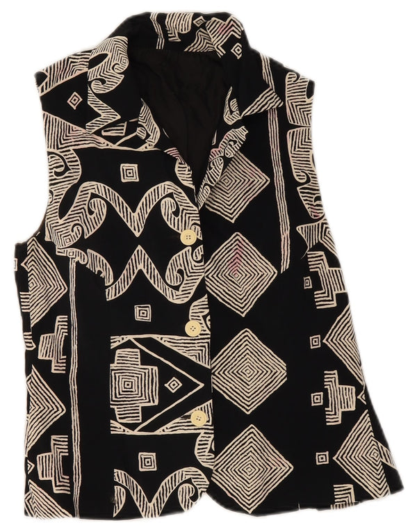 Gilet vintage da donna UK 8 piccolo nero geometrico