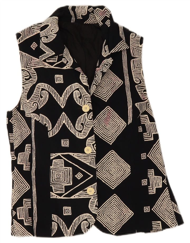 Gilet vintage da donna UK 8 piccolo nero geometrico