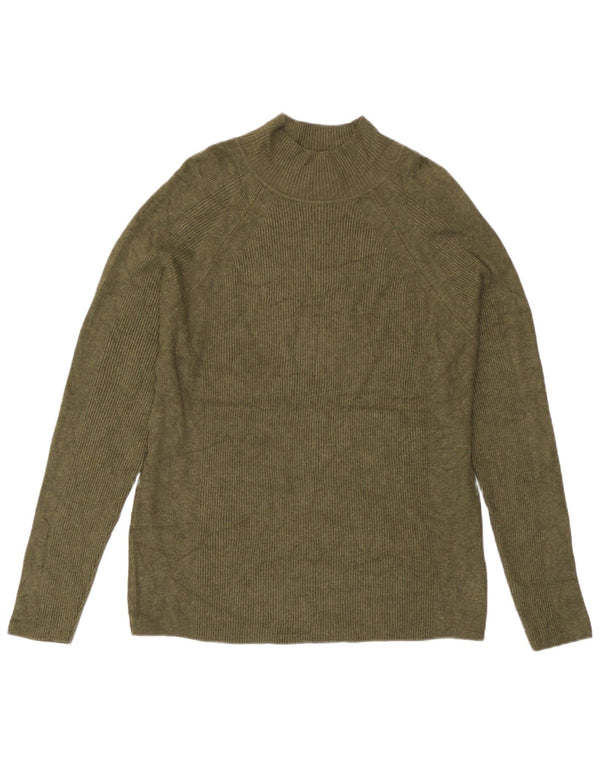 Maglione maglione a collo alto da donna Marks & Spencer UK 16 grande viscosa kaki