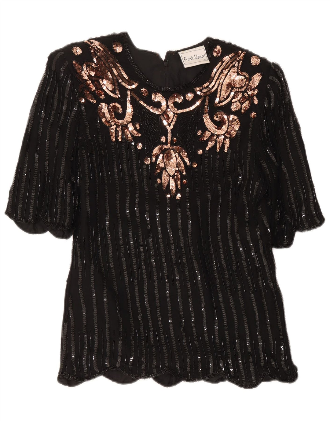 Camicetta da sera da donna Frank Usher Top UK 10 Small Black Paisley Silk