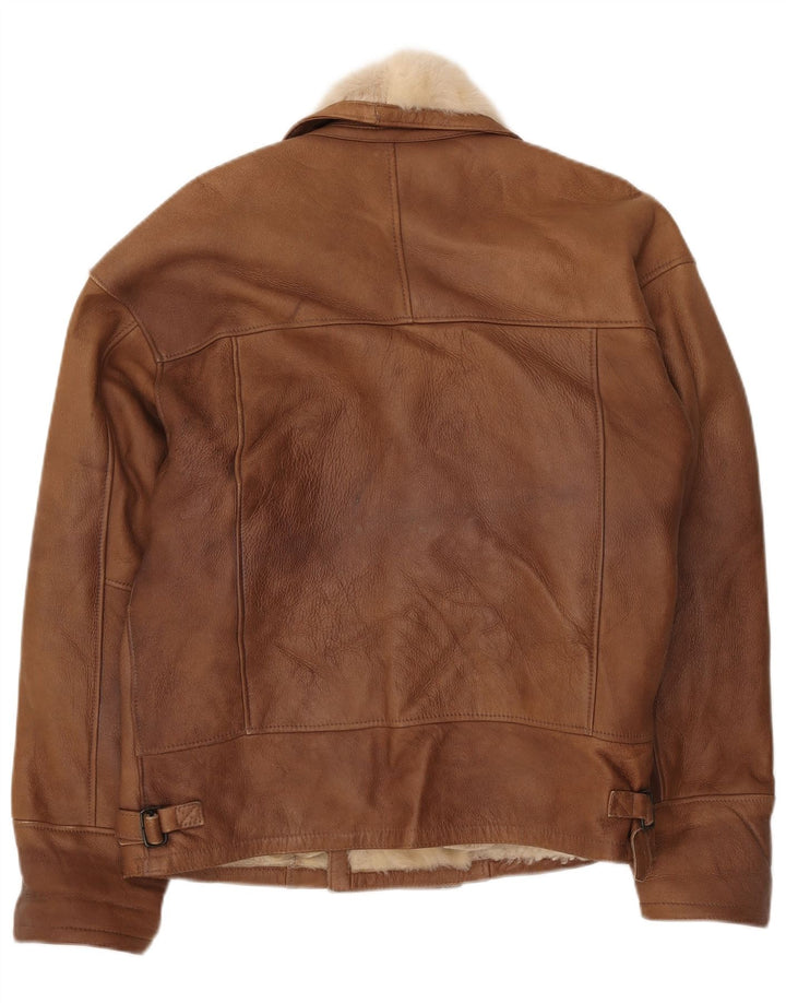 Giacca in shearling doppiopetto vintage da uomo UK 40 Large Marrone Colourblock