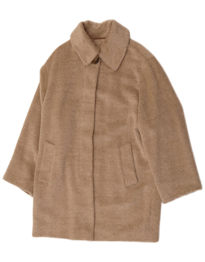 Cappotto oversize da donna vintage UK 12 in lana beige medio