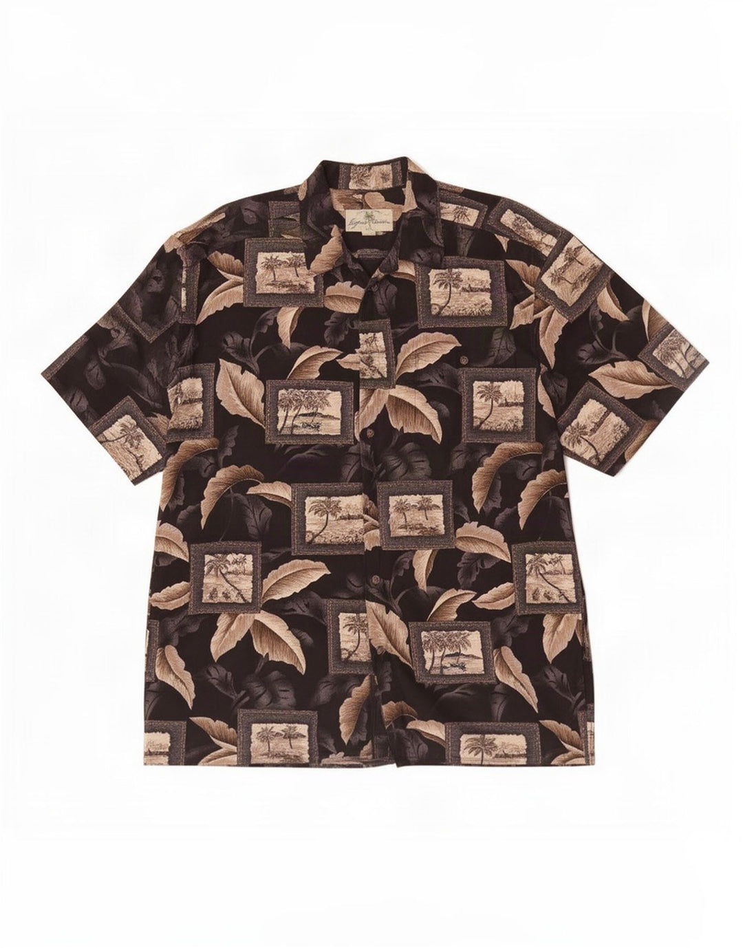 Camicia a maniche corte da uomo Island Shores grande in cotone patchwork marrone