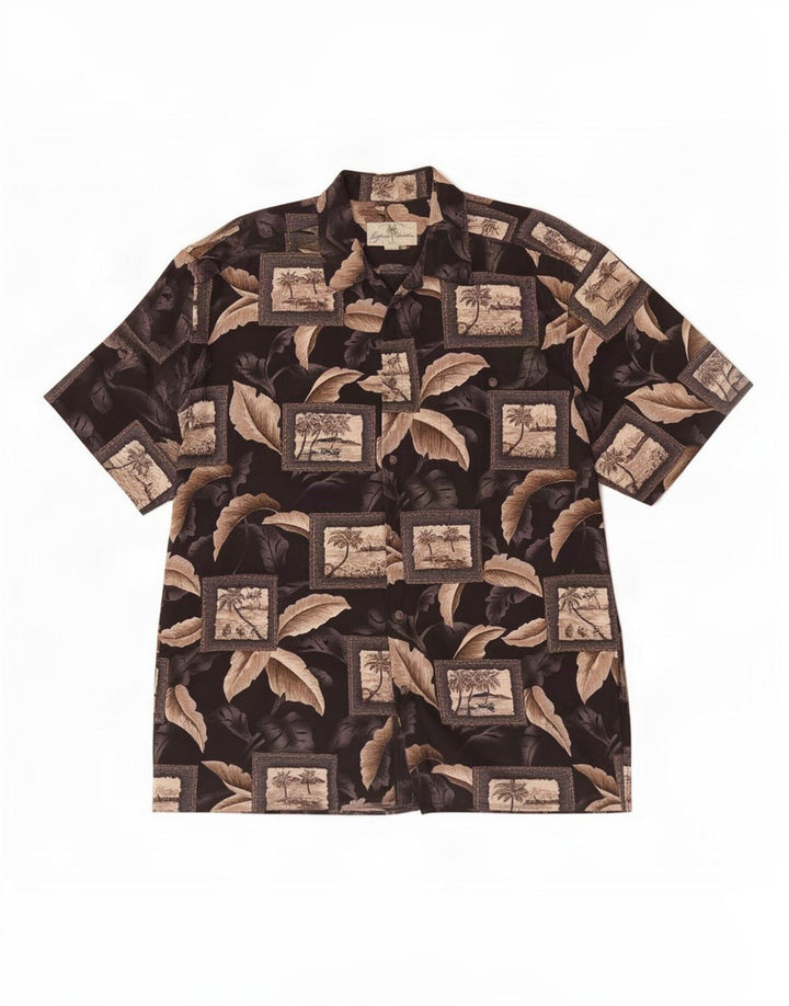 Camicia a maniche corte da uomo Island Shores grande in cotone patchwork marrone