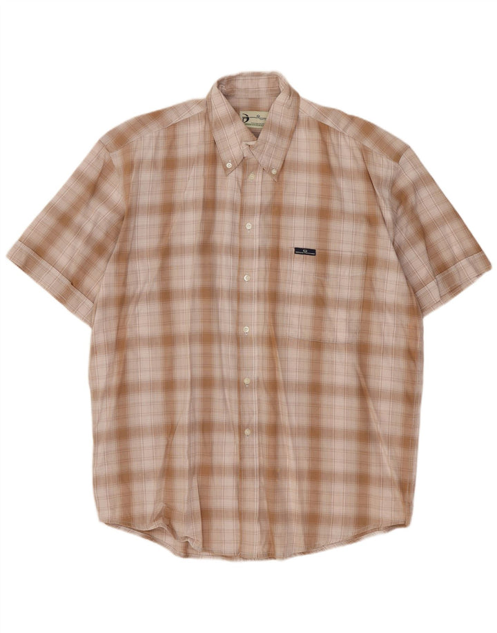 SERGIO TACCHINI Camicia da uomo a maniche corte in cotone a quadri beige grande