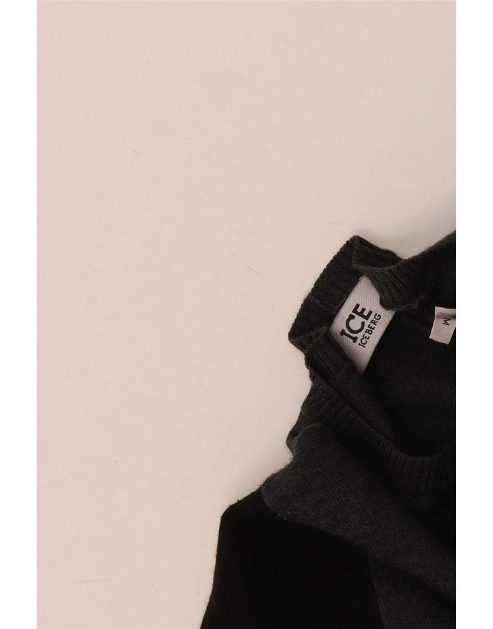 Iceberg Maglione girocollo da uomo girocollo in lana color block medio nero