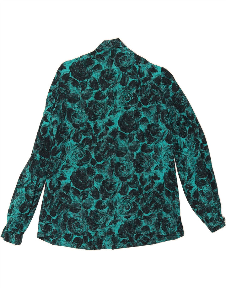 VINTAGE Womens Shirt UK 16 Large Turquoise Floral Vintage Vintage and Second-Hand Vintage from Messina Hembry 