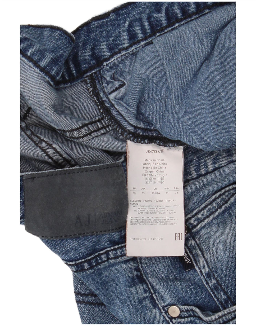 Jeans dritti da uomo Armani W33 L34 in cotone blu