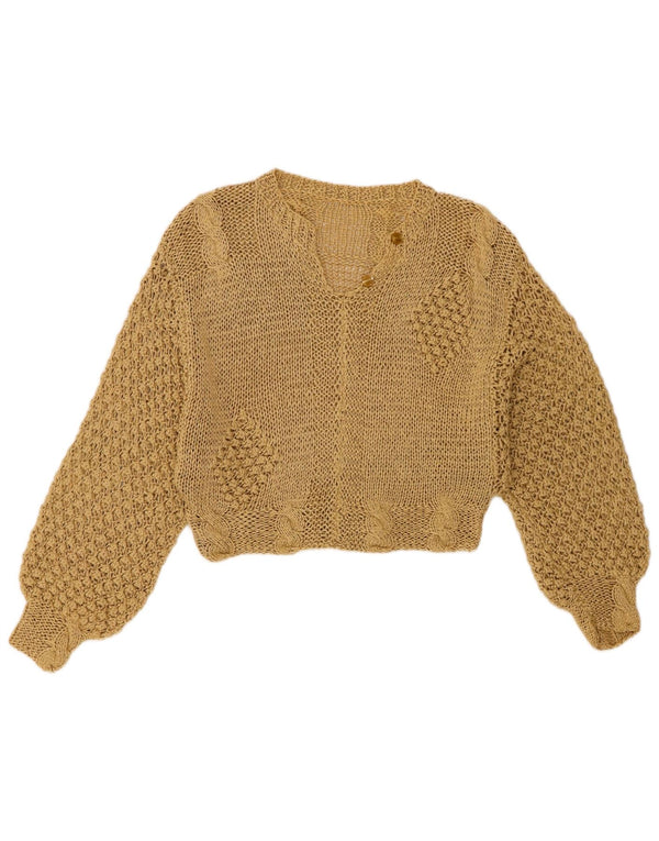 Maglione da donna vintage corto con scollo a V UK 10 piccolo beige