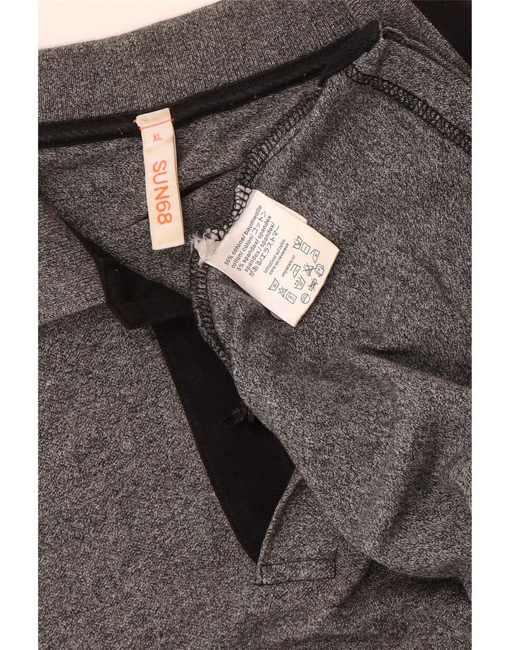 Polo da uomo a maniche lunghe Sun68 XL in cotone grigio