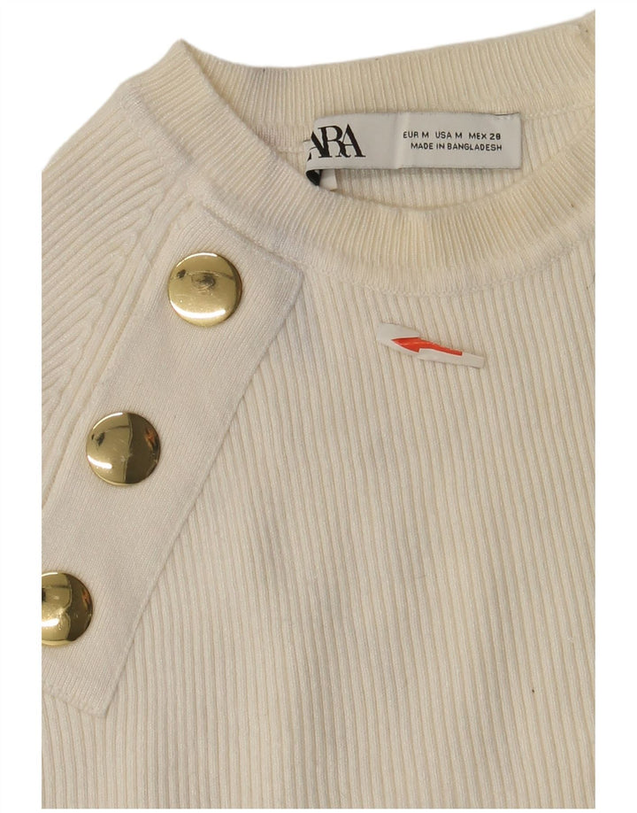 Maglione corto girocollo da donna Zara UK 12 bianco medio