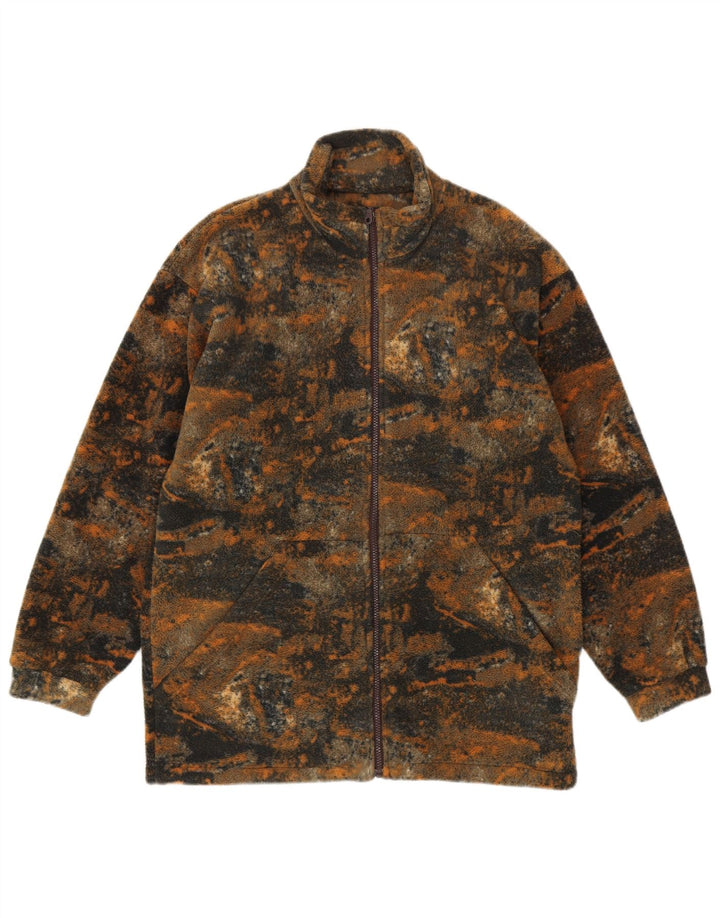 Giacca in pile vintage da uomo UK 40 Grande poliestere screziato multicolore