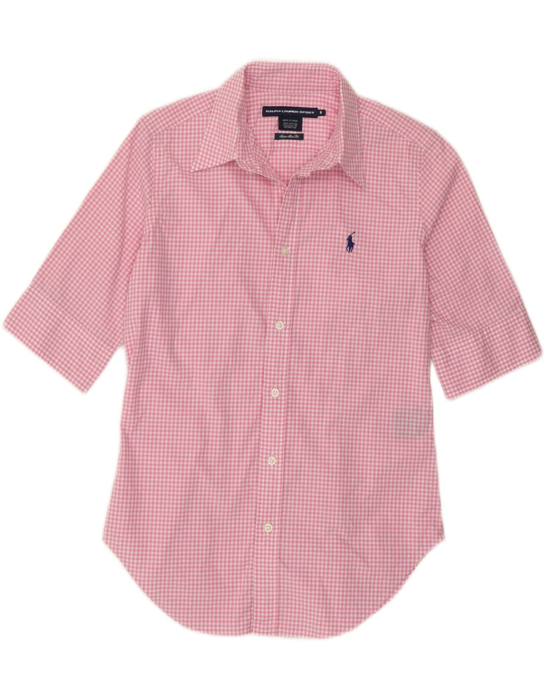 Camicia a maniche corte da donna Ralph Lauren US 6 a quadretti rosa medio