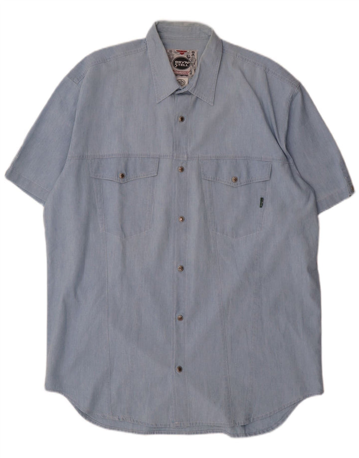 Camicia a maniche corte da uomo Bryn Stell grande in cotone blu