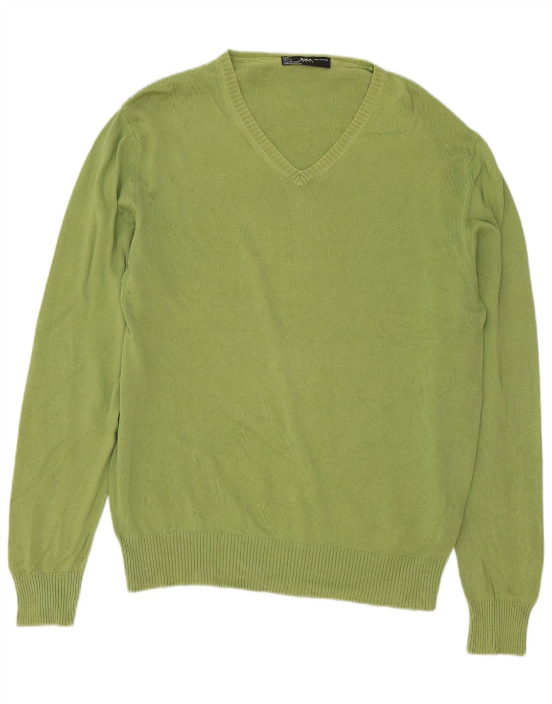 Maglione Zara da uomo con scollo a V grande in cotone verde