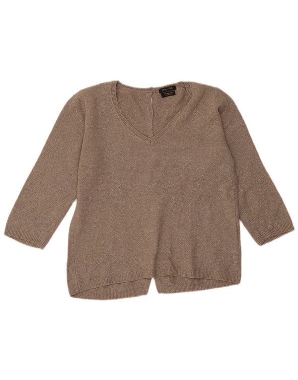 Massimo Dutti Maglione da donna con scollo a V maniche a 3/4 UK 14 Marrone medio