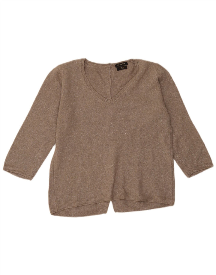 Massimo Dutti Maglione da donna con scollo a V maniche a 3/4 UK 14 Marrone medio