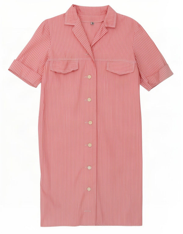 Vintage Womens Short Sleeves Shirt Dress EU 40 Medium Pink Pinstripe
